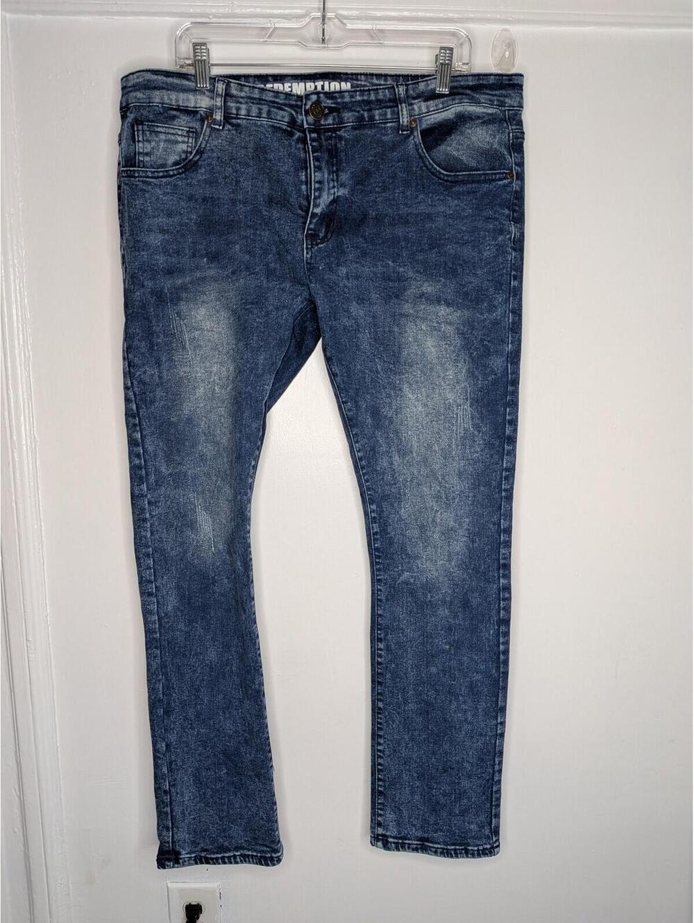 Redemption Jeans Mens 38 Blue Stonewash Regular Straight Stretch Denim 38x32